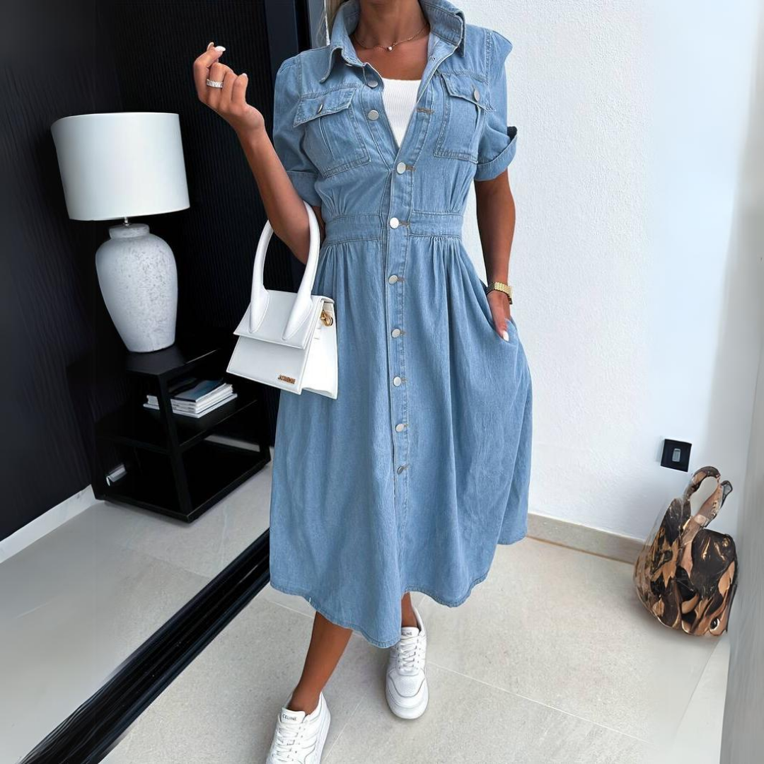 Avelisse - Buttoned Denim Midi Dress