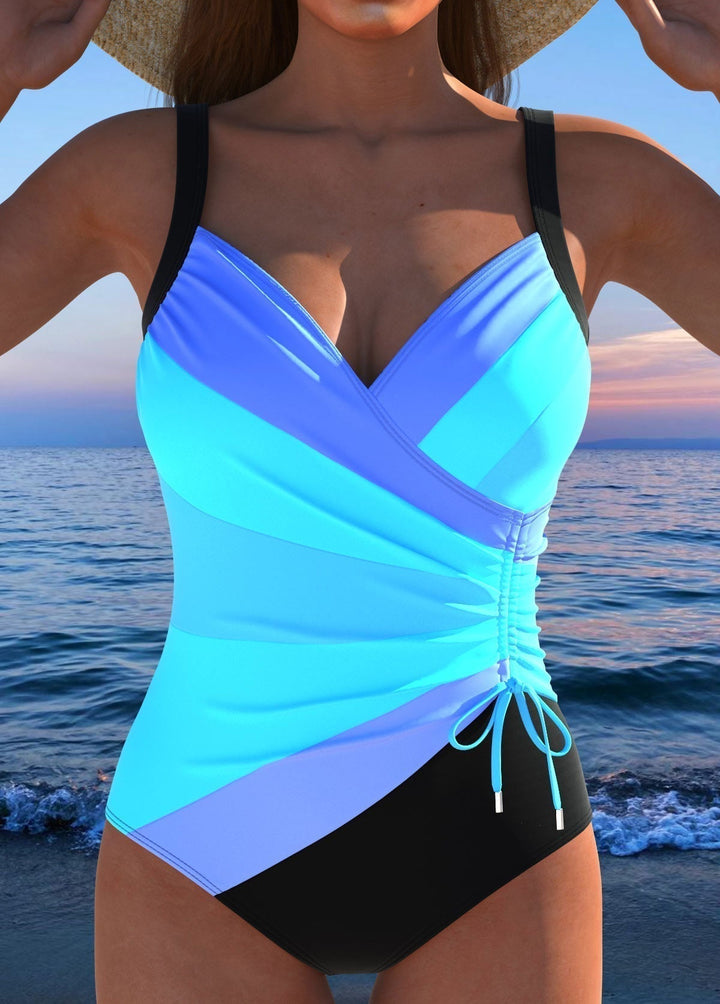 Lia - Elegant Surplice Swimsuit Featuring Vibrant Print