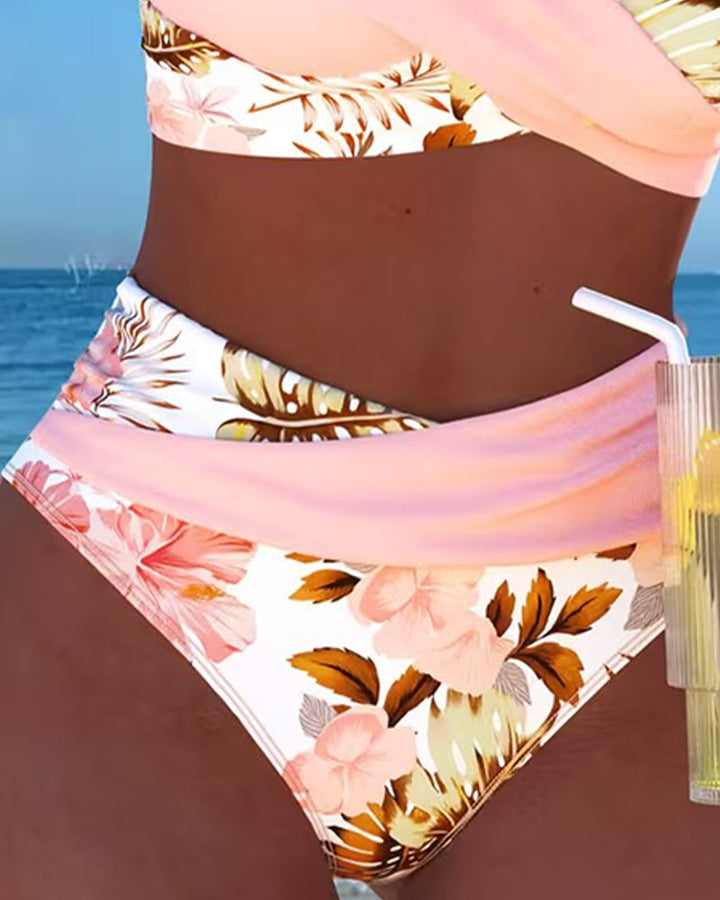 Bini - Floral Contrast Bikini with Stylish Slit