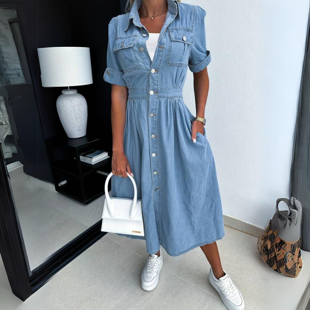 Avelisse - Buttoned Denim Midi Dress