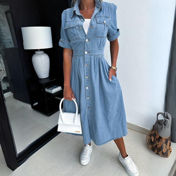 Avelisse - Buttoned Denim Midi Dress