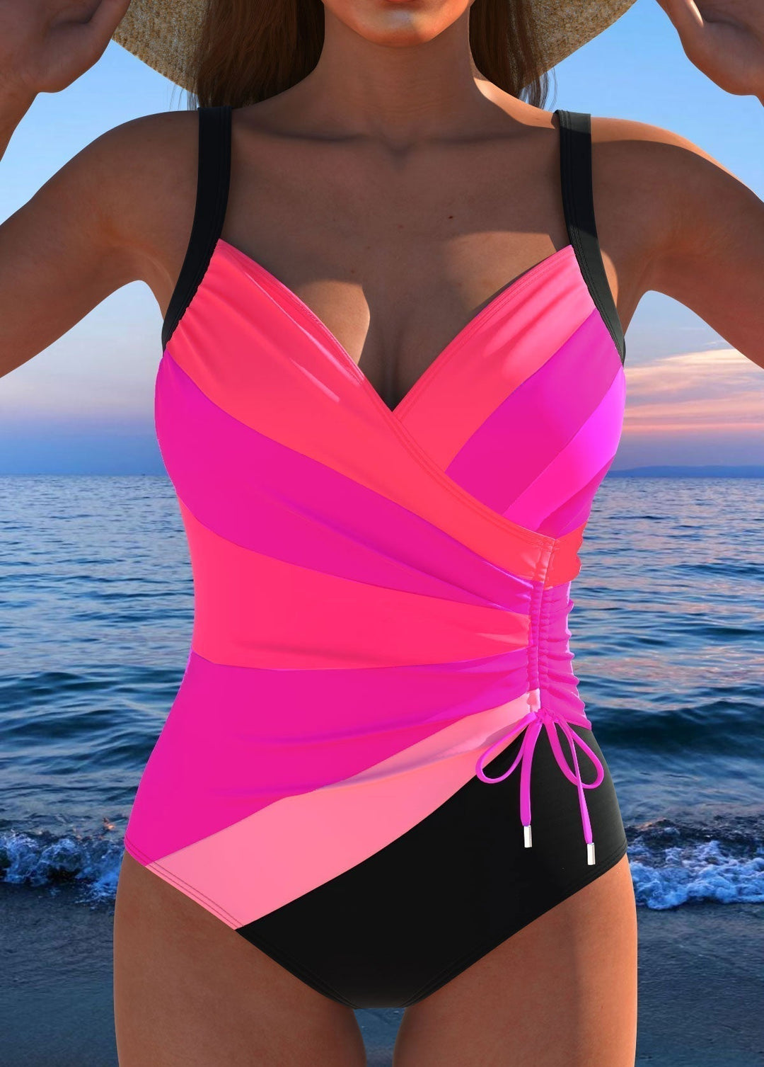 Lia - Elegant Surplice Swimsuit Featuring Vibrant Print