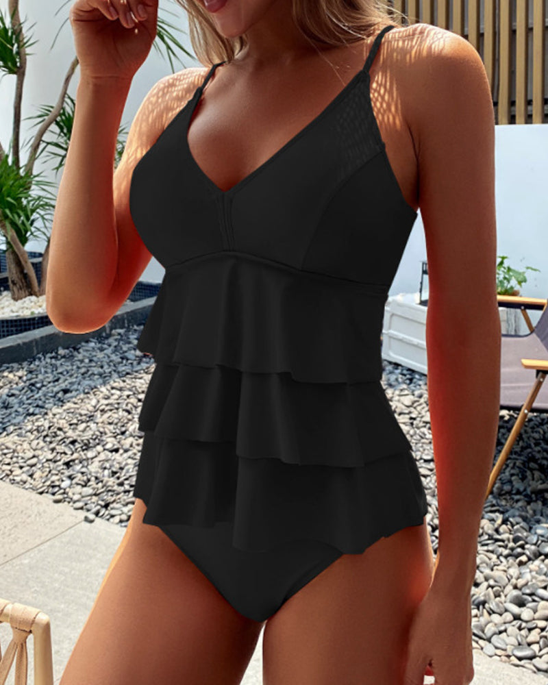 Lia – Elegant Ruffled Solid Color Swimsuit