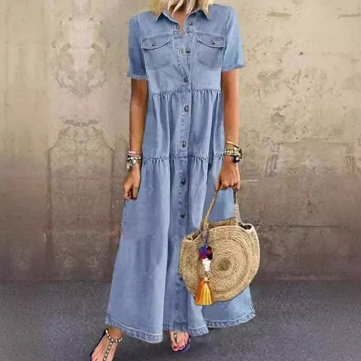 Loravelle - Tiered Denim Maxi Dress