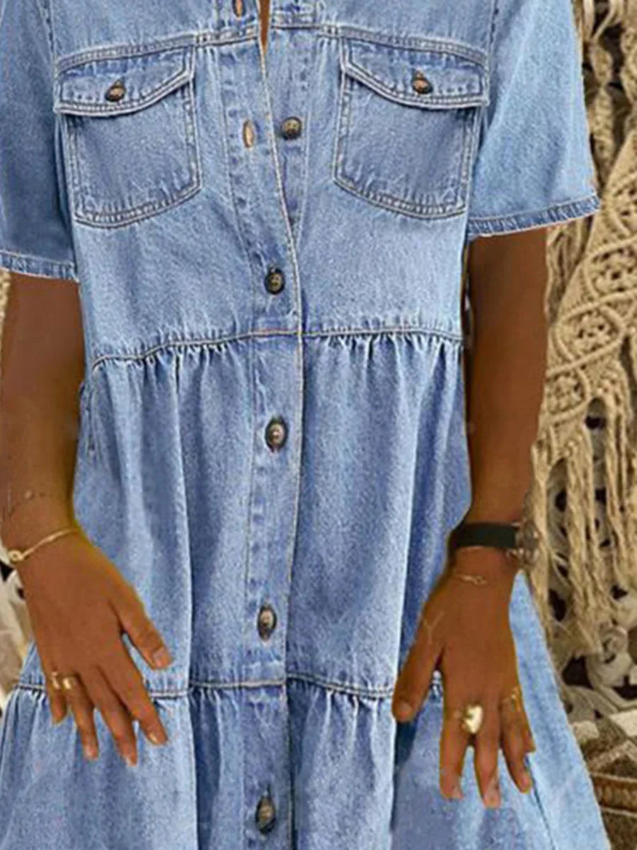 Celestique - Buttoned Denim Tier Dress