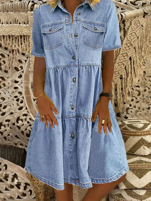 Celestique - Buttoned Denim Tier Dress