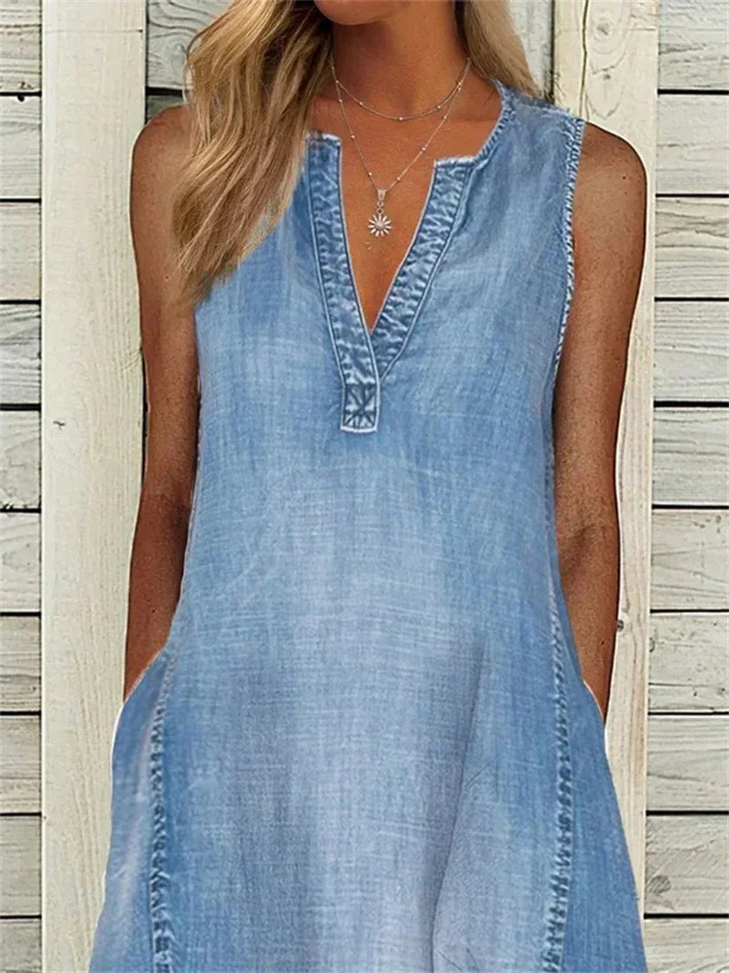 Miravelle - Sleeveless Denim Maxi Dress