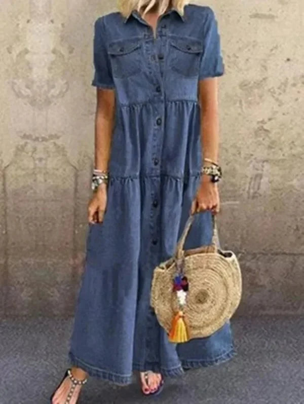 Loravelle - Tiered Denim Maxi Dress