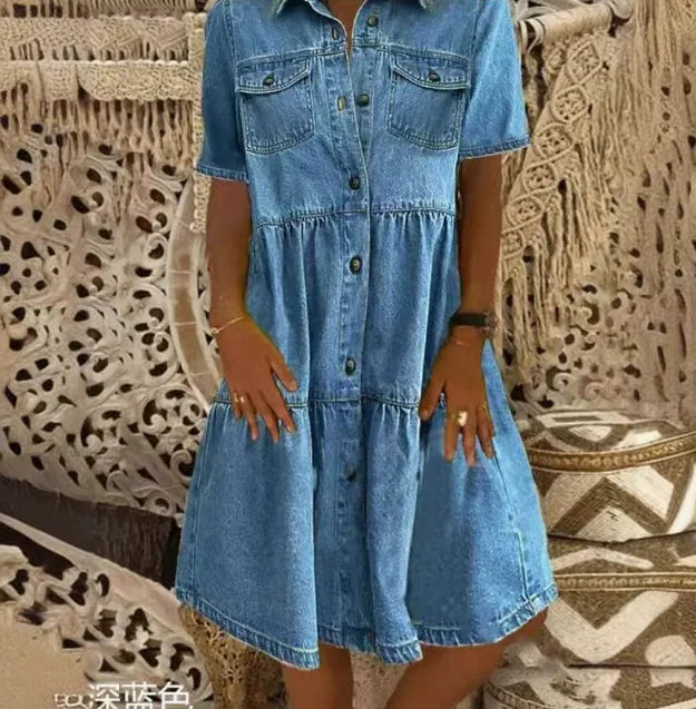 Celestique - Buttoned Denim Tier Dress