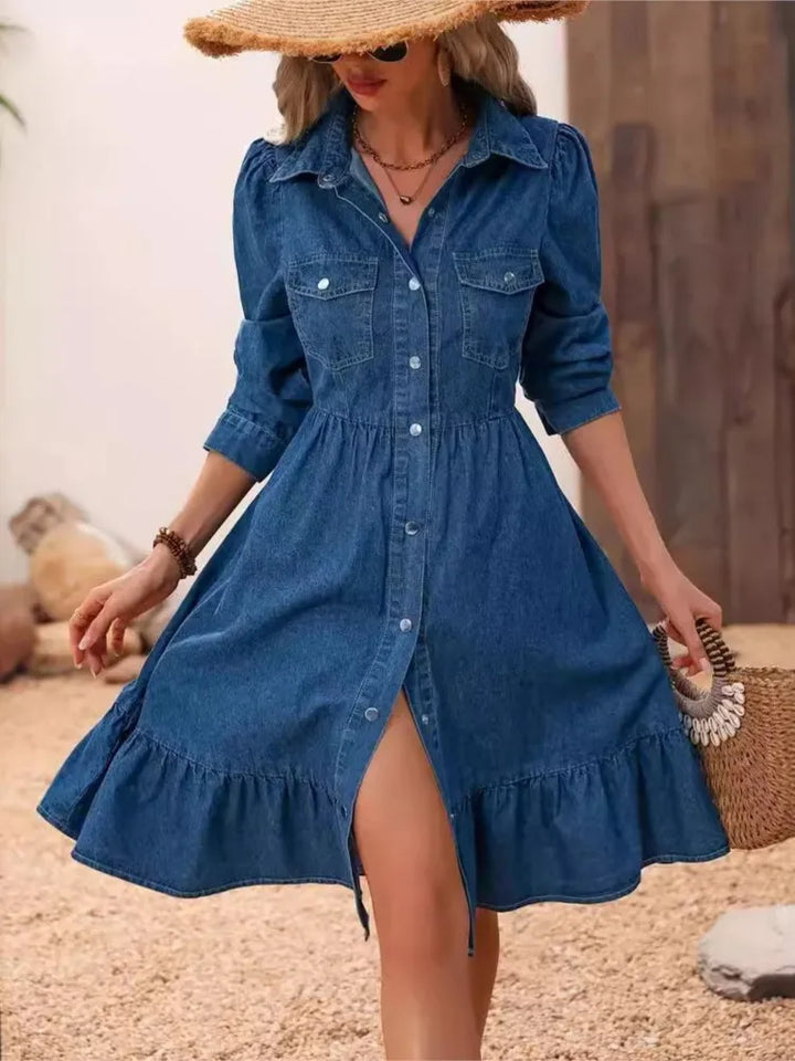 Nymerelle - Ruffled Denim Midi Dress