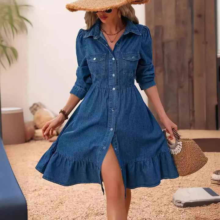 Nymerelle - Ruffled Denim Midi Dress