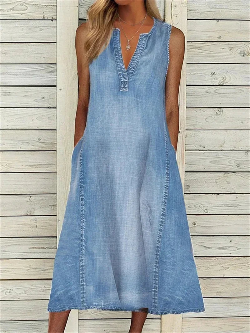 Miravelle - Sleeveless Denim Maxi Dress