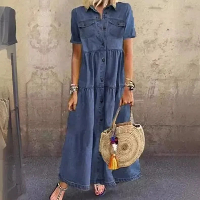 Loravelle - Tiered Denim Maxi Dress