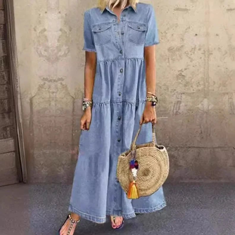 Loravelle - Tiered Denim Maxi Dress