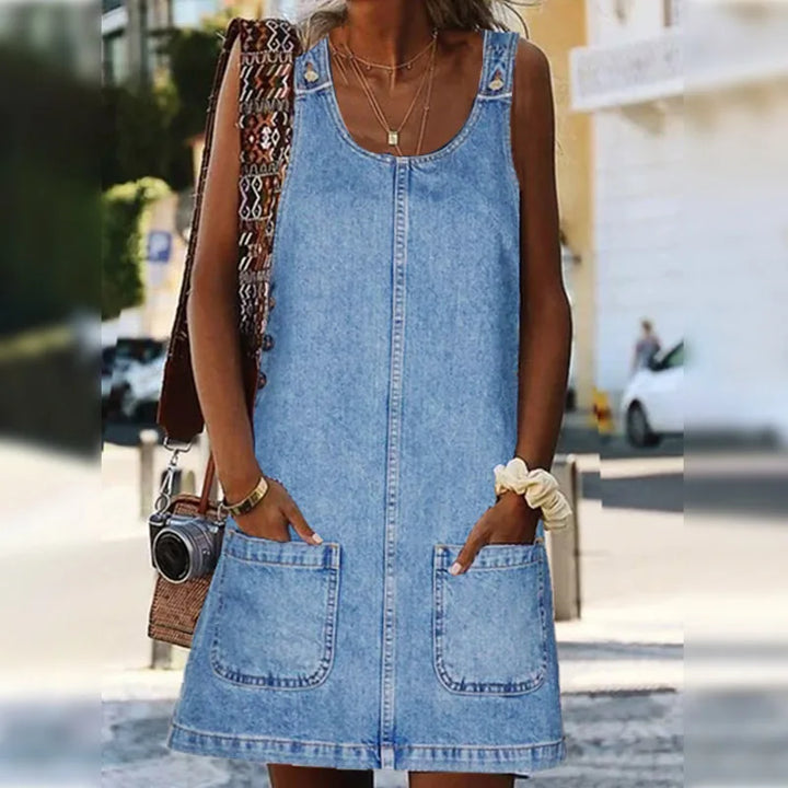 Lunariah - Casual Denim Pocket Dress