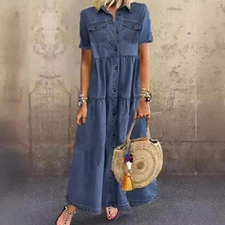 Loravelle - Tiered Denim Maxi Dress