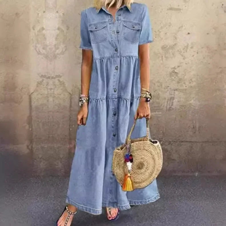 Loravelle - Tiered Denim Maxi Dress