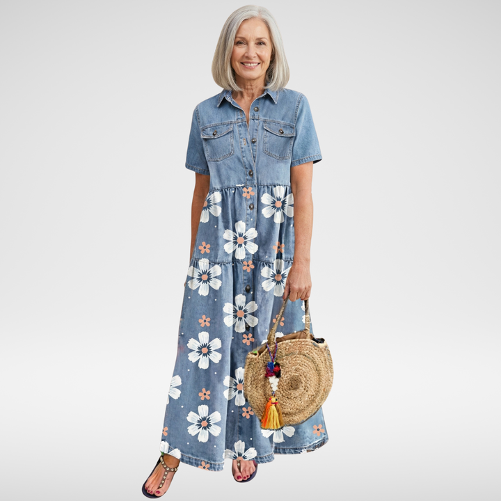 Rosavelle - Floral Denim Maxi Dress