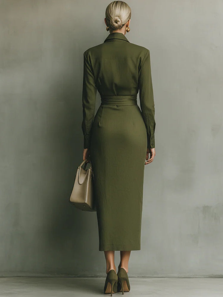 Noëlle™ | Military Green Maxi Dress