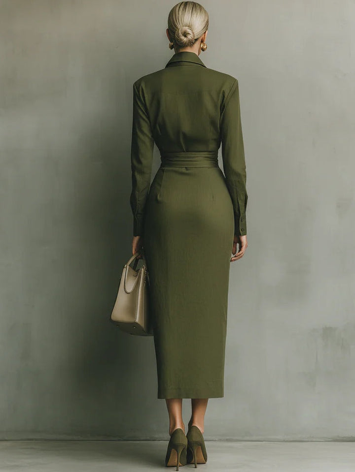 Noëlle™ | Military Green Maxi Dress