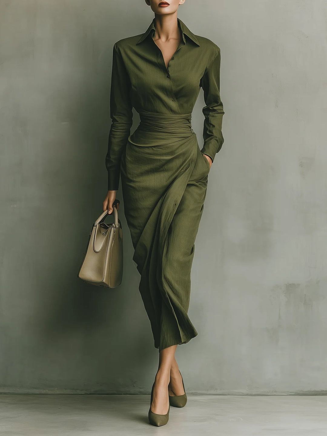Noëlle™ | Military Green Maxi Dress