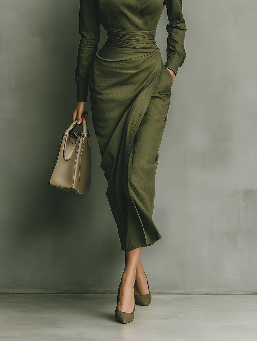 Noëlle™ | Military Green Maxi Dress