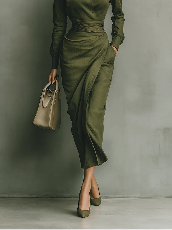 Noëlle™ | Military Green Maxi Dress